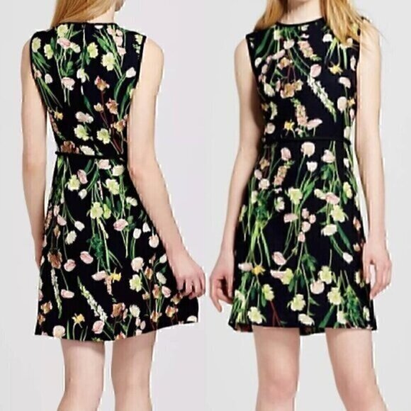 VICTORIA BECKHAM FOR TARGET English Floral Satin Dress Black Green Mini ALTERED - Picture 1 of 16